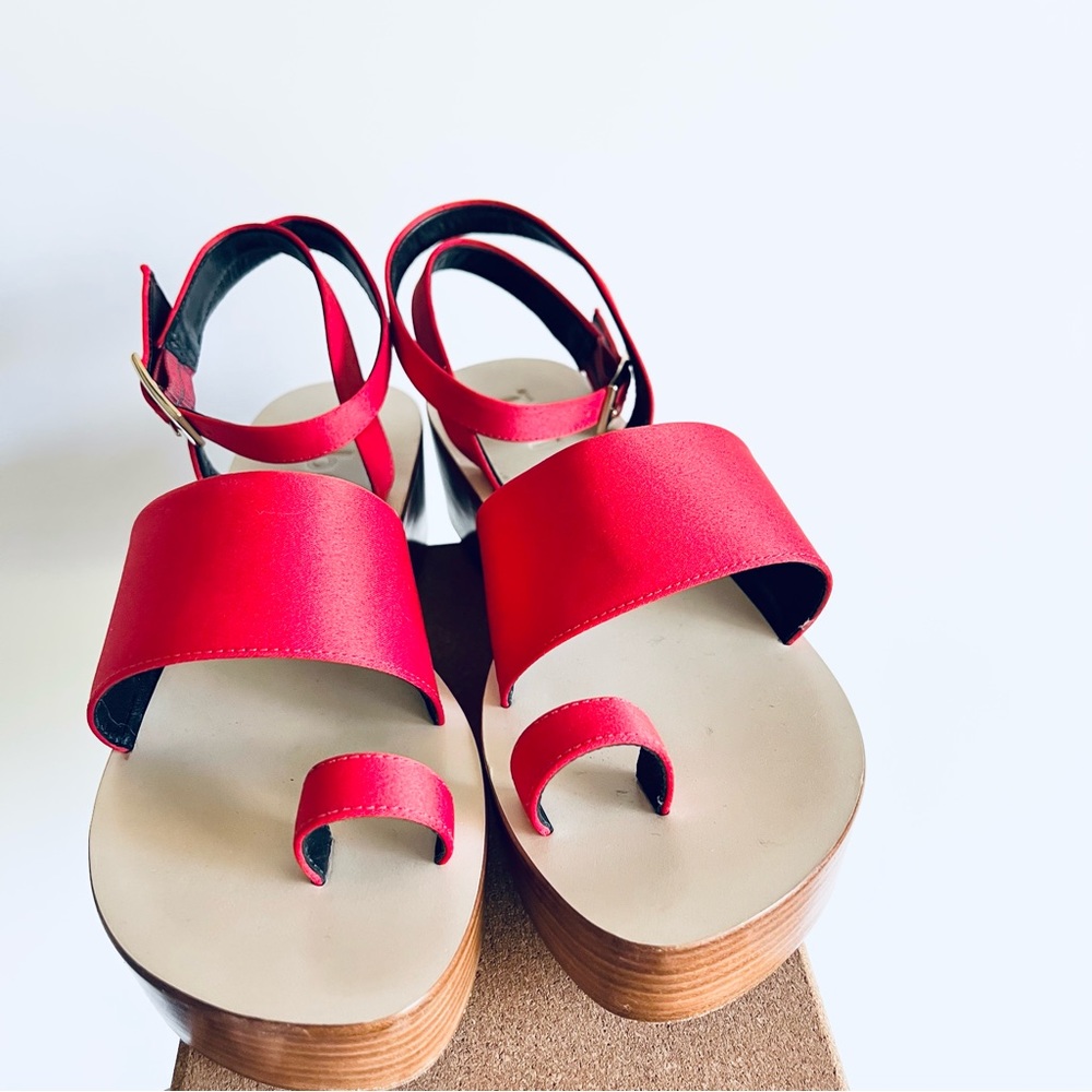 Tibi Janie Satin Flatform Sandal Red Satin Size 8 - Picture 8 of 16